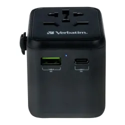 Adapter podróżny Verbatim UTA-02 globalny 1xUSB-C PD 20W, 1xUSB-A QC 18W