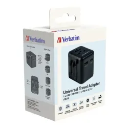 Adapter podróżny Verbatim UTA-02 globalny 1xUSB-C PD 20W, 1xUSB-A QC 18W