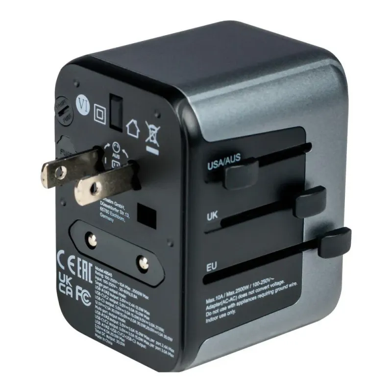 Adapter podróżny Verbatim UTA-03 globalny 1xUSB-C PD 30W QC 18W, 1xUSB-C