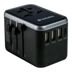 Adapter podróżny Verbatim UTA-04 globalny 1xUSB-C PD 61W QC 18W, 1xUSB-C
