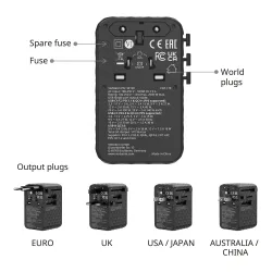 Adapter podróżny Verbatim Charge 'n' Travel GaN III globalny 170W, 2xUSB-C