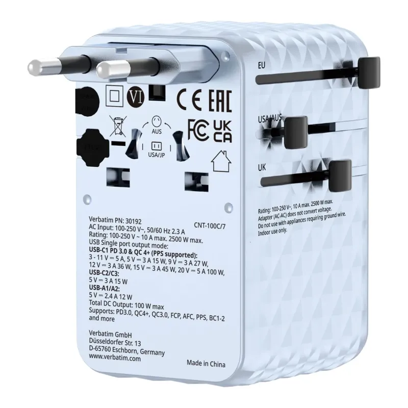 Adapter podróżny Verbatim Charge 'n' Travel GaN III globalny 1xUSB-C PD 3.0