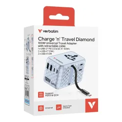 Adapter podróżny Verbatim Charge 'n' Travel GaN III globalny 1xUSB-C PD 3.0