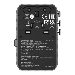 Adapter podróżny Verbatim Charge 'n' Travel GaN III globalny 1xUSB-C PD 3.0