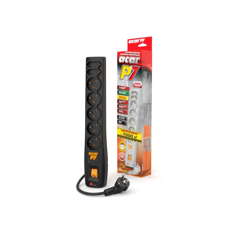 Listwa przeciwprzepięciowa Acar P7 1,5m 7 gniazd automat czarna