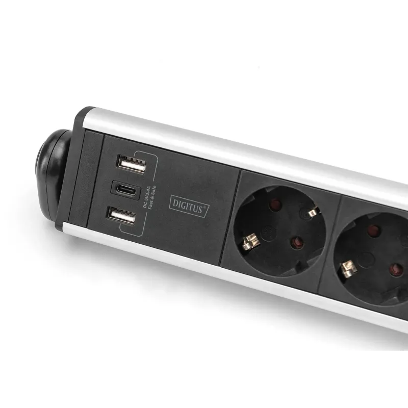 Listwa zasilająca DIGITUS biurowa 45° 6 gniazdowa 2xUSB-A 1xUSB-C (5V/3,4A)