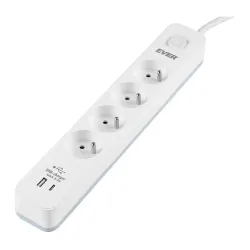 Listwa antyprzepięciowa Ever Protect 4PL 1A1C USB 1,5m biała