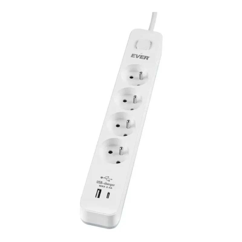 Listwa antyprzepięciowa Ever Protect 4PL 1A1C USB 1,5m biała
