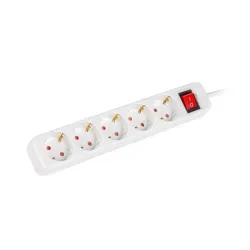 Listwa przedłużacz Lanberg 3m biała 5x 230V Schuko z wyłącznikiem, kabel