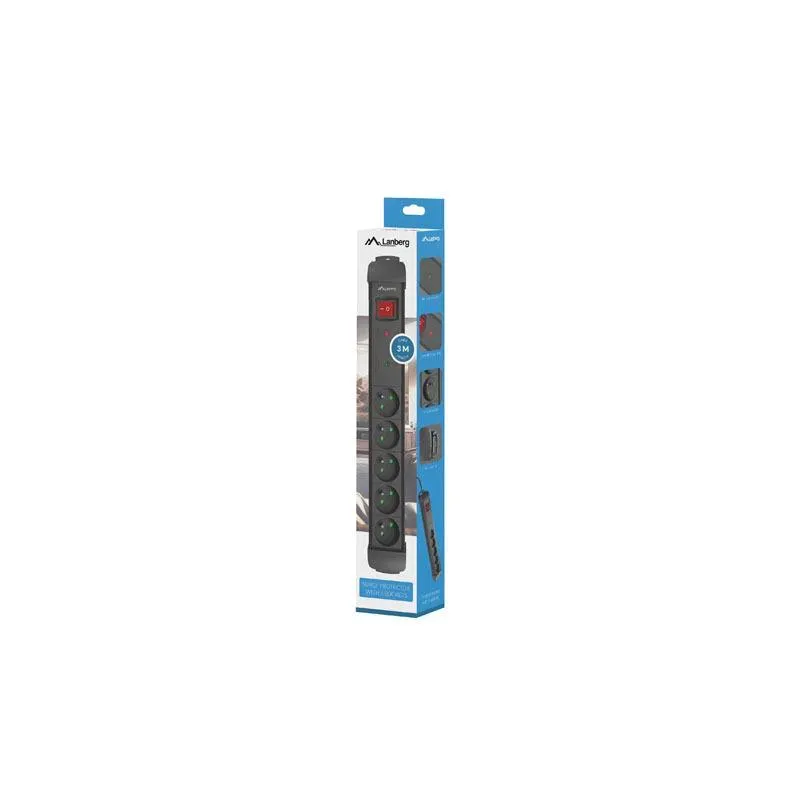 Listwa zasilająca Lanberg SP1 3m 5x 230V PL czarna | PartsPC.pl
