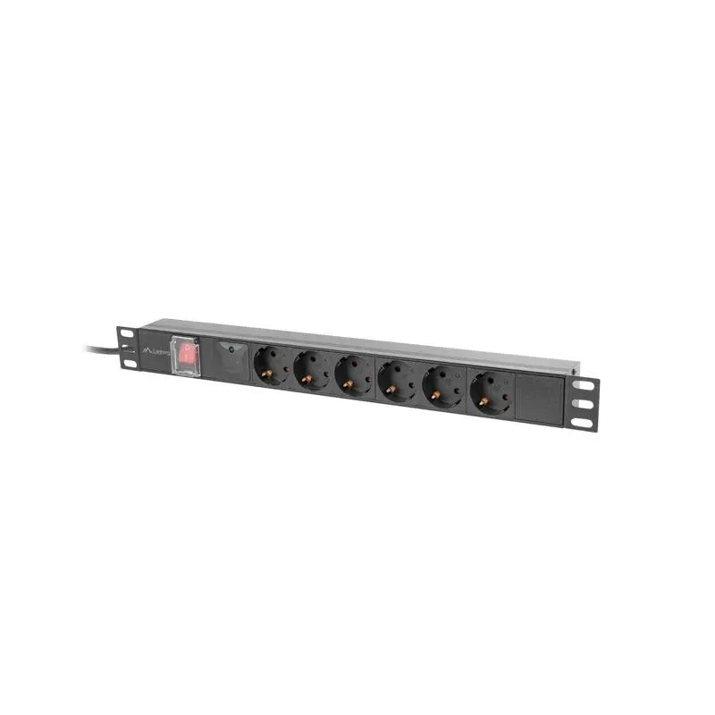 Listwa zasilająca Lanberg Rack PDU 19"1U 16A 6x 230V Schuko 2m Czarna