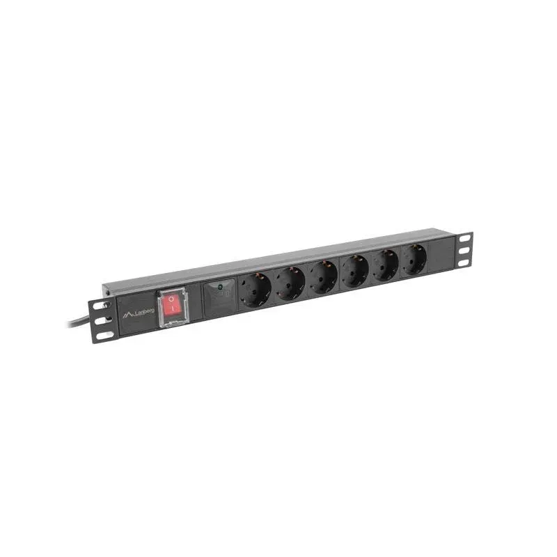 Listwa zasilająca Lanberg Rack PDU 19"1U 16A 6x 230V Schuko 2m Czarna