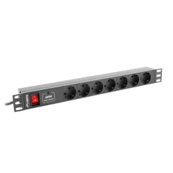 Listwa zasilająca Lanberg do RACK 1U 10A PDU 7x Schuko 2m czarna