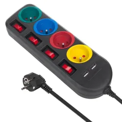 Listwa zasilająca Maclean MCE229 B, przedłużacz 4 gniazda + 2xUSB, z