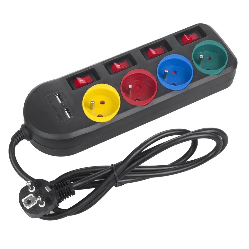 Listwa zasilająca Maclean MCE229 B, przedłużacz 4 gniazda + 2xUSB, z