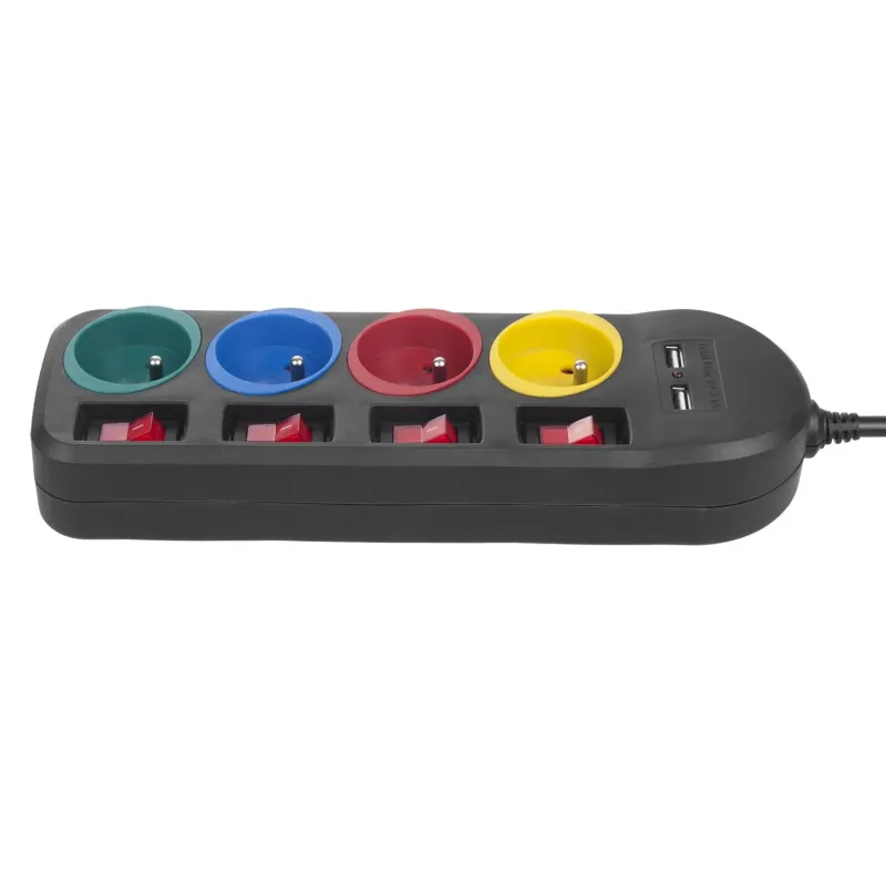 Listwa zasilająca Maclean MCE229 B, przedłużacz 4 gniazda + 2xUSB, z