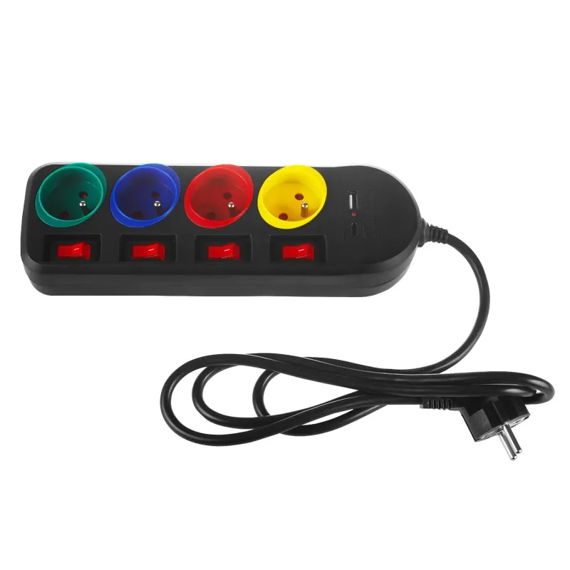 Listwa zasilająca Maclean MCE508 B przedłużacz 4 gniazda + USB A / C, z