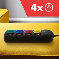 Listwa zasilająca Maclean MCE508 B przedłużacz 4 gniazda + USB A / C, z