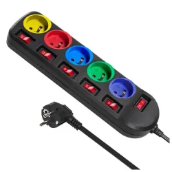 Listwa zasilająca przedłużacz Maclean MCE204M 5 gniazd z włącznikami czarna