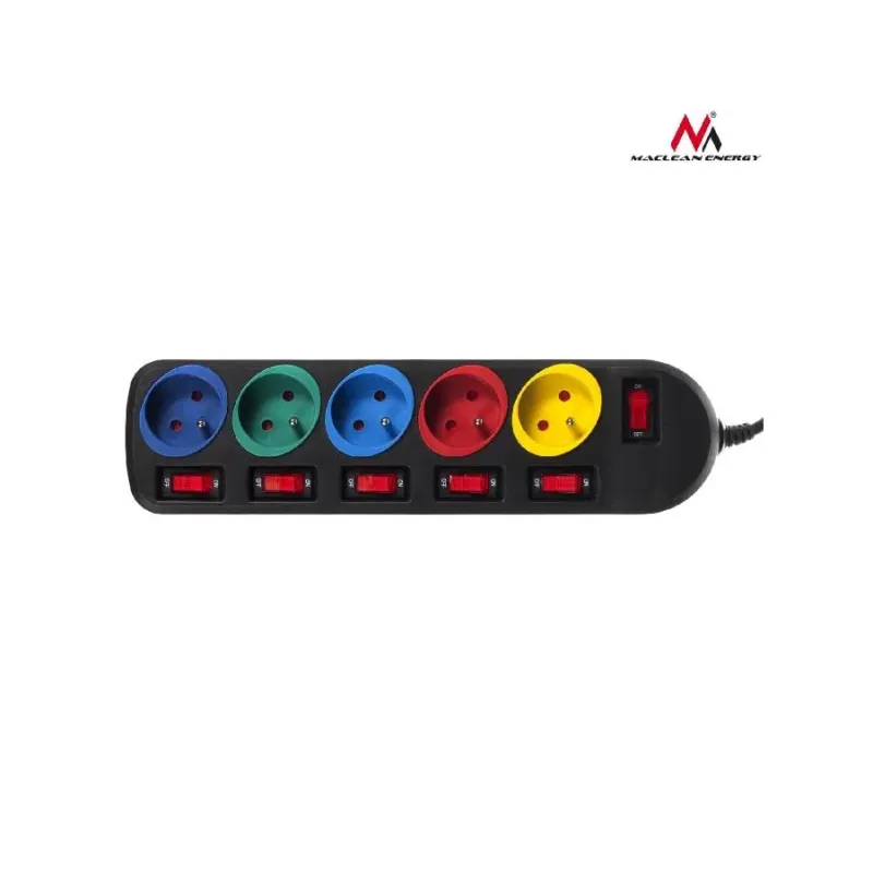 Listwa zasilająca przedłużacz Maclean MCE204M 5 gniazd z włącznikami czarna