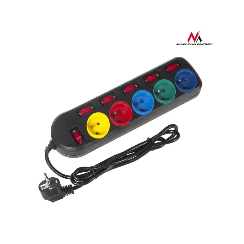 Listwa zasilająca przedłużacz Maclean MCE204M 5 gniazd z włącznikami czarna