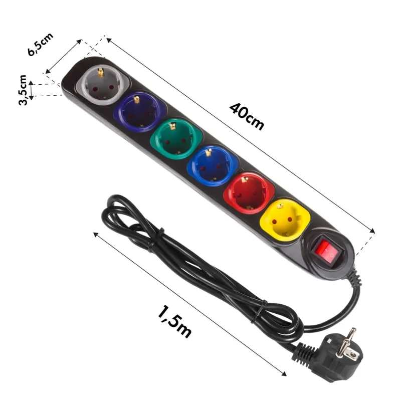 Listwa zasilająca Maclean MCE509 B przedłużacz 6 gniazd, z włącznikiem,