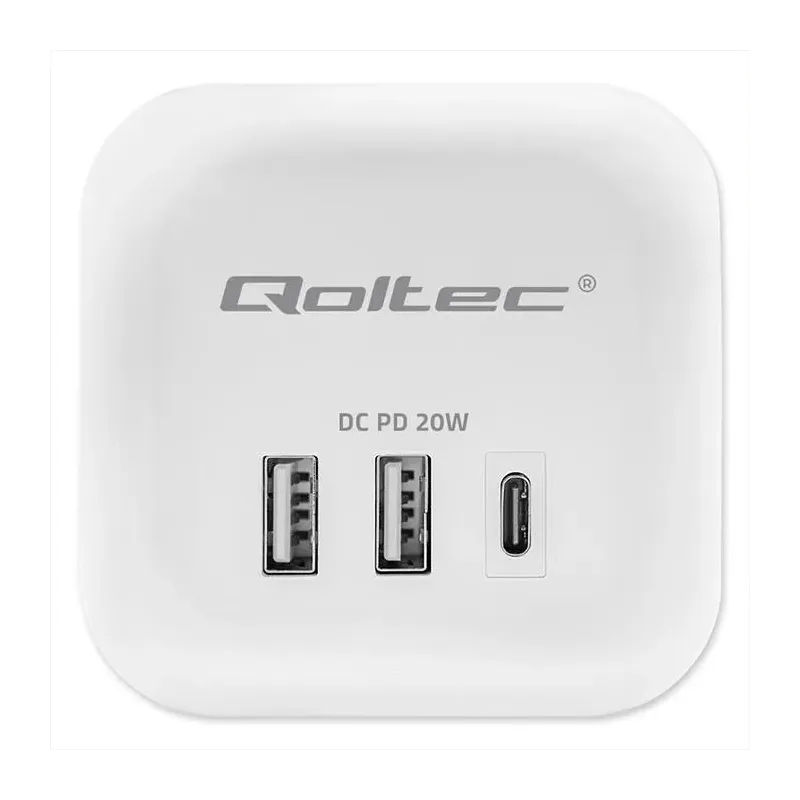 Kostka zasilająca Qoltec przedłużacz 6w1 z podświetlanym włącznikiem | 3x