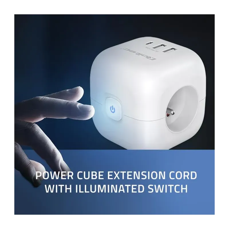 Kostka zasilająca Qoltec przedłużacz 6w1 z podświetlanym włącznikiem | 3x
