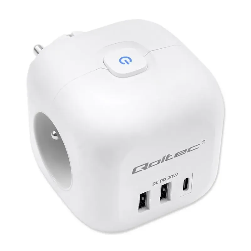 Kostka zasilająca Qoltec przedłużacz 6w1 z podświetlanym włącznikiem | 3x