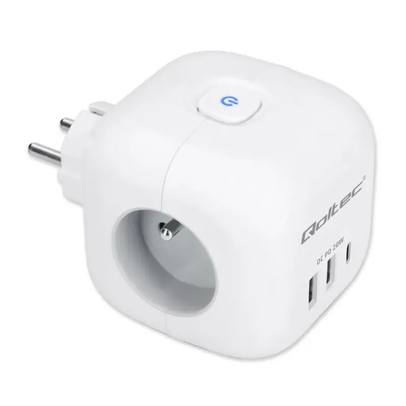 Kostka zasilająca Qoltec przedłużacz 6w1 z podświetlanym włącznikiem | 3x