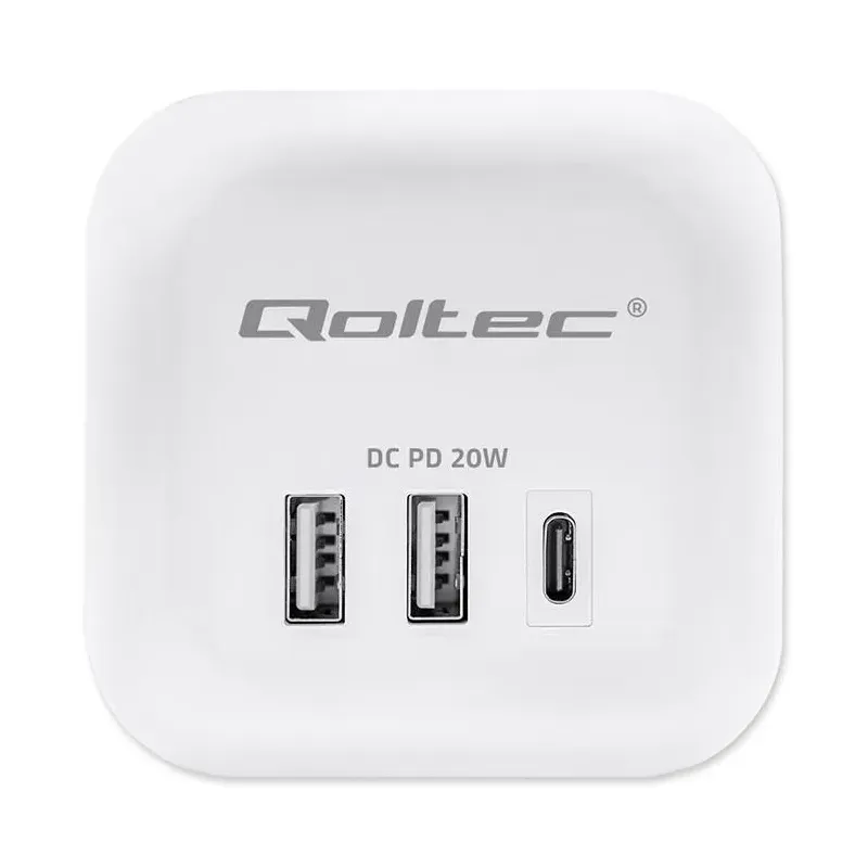 Kostka zasilająca Qoltec przedłużacz 6w1 z podświetlanym włącznikiem | 3x