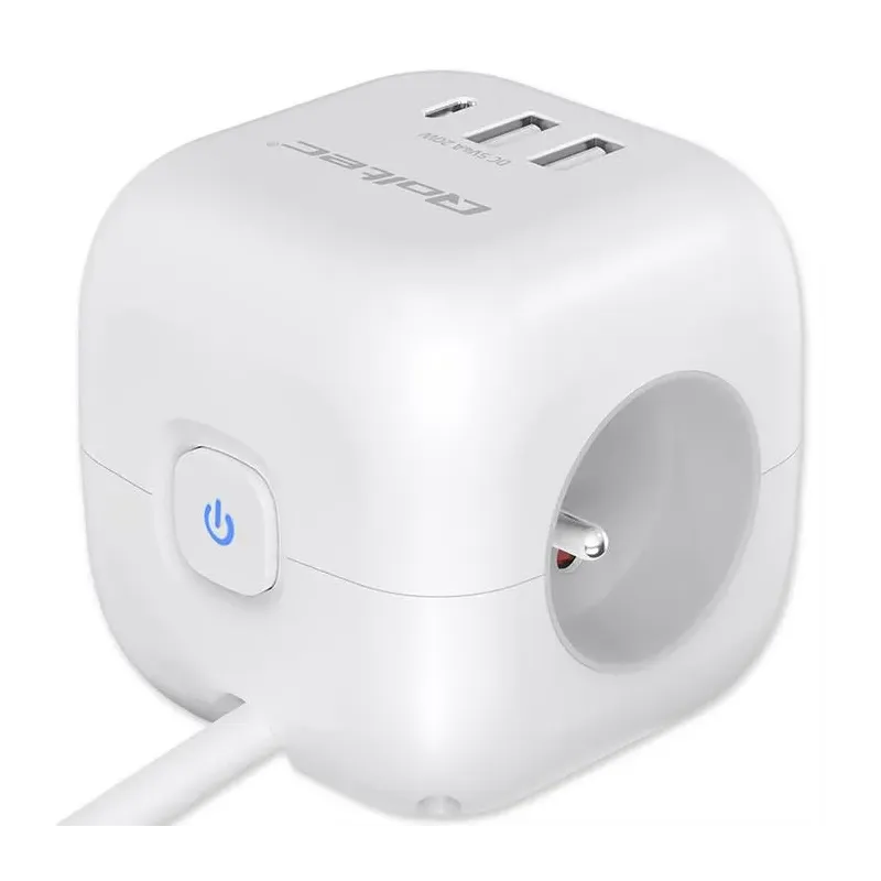 Kostka zasilająca Qoltec przedłużacz 6w1 z podświetlanym włącznikiem | 3x