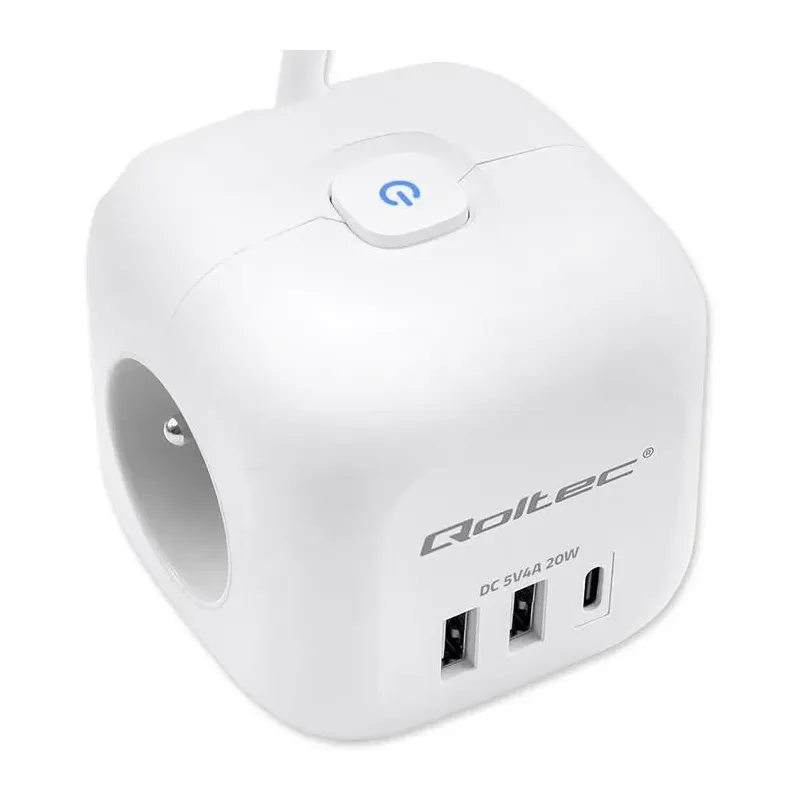 Kostka zasilająca Qoltec przedłużacz 6w1 z podświetlanym włącznikiem | 3x