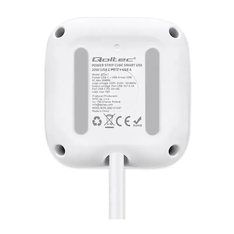 Kostka zasilająca Qoltec przedłużacz 6w1 z podświetlanym włącznikiem | 3x