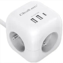 Kostka zasilająca Qoltec przedłużacz 6w1 z podświetlanym włącznikiem | 3x
