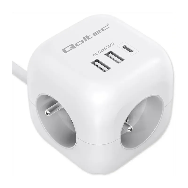 Kostka zasilająca Qoltec przedłużacz 6w1 z podświetlanym włącznikiem | 3x