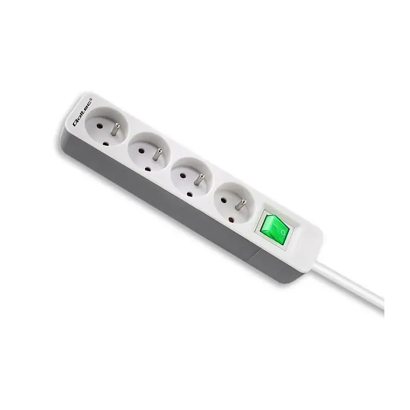 Listwa zasilająca Qoltec 4 gniazda | 1.8m | Biało-szara