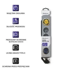 Listwa zasilająca antyprzepięciowa Qoltec Quick Switch | 4 gniazda | 2,5m |