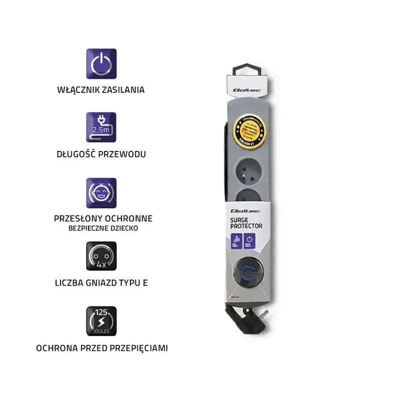 Listwa zasilająca antyprzepięciowa Qoltec Quick Switch | 4 gniazda | 2,5m |