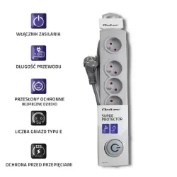 Listwa zasilająca antyprzepięciowa Qoltec | 5 gniazd | 1,8m | szara