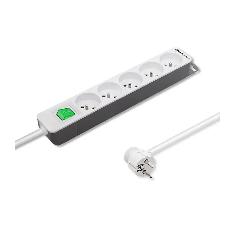 Listwa zasilająca Qoltec 5 gniazd | 1.8m | Biało-szara