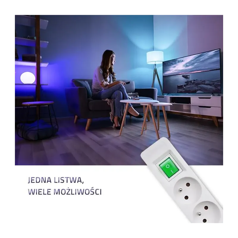 Listwa zasilająca Qoltec 5 gniazd | 1.8m | Biało-szara