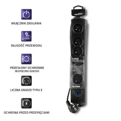 Listwa zasilająca antyprzepięciowa Qoltec 6 gniazd 1,8m