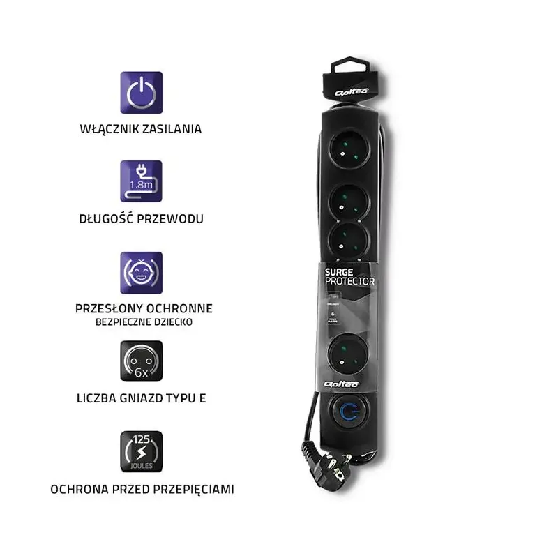 Listwa zasilająca antyprzepięciowa Qoltec 6 gniazd 1,8m