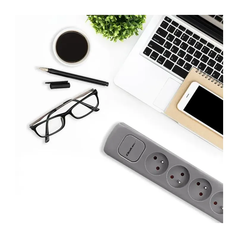 Listwa zasilająca Qoltec 6 gniazd | 1.8m | Szara