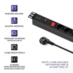 Listwa zasilająca Qoltec do RACK 19" 1U 16A PDU CB 6xSCHUKO 2m