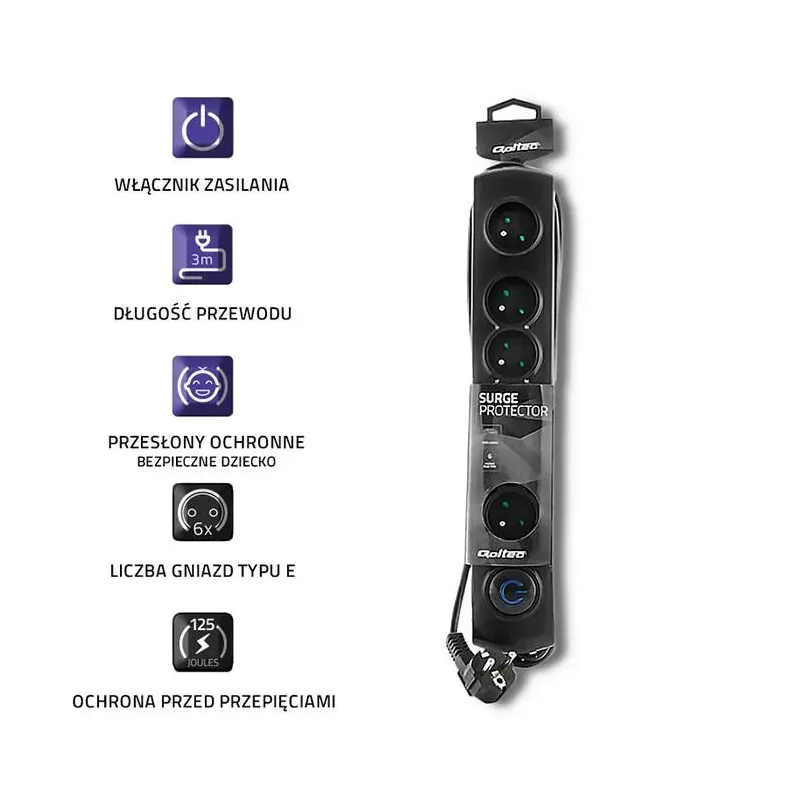 Listwa zasilająca antyprzepięciowa Qoltec 6 gniazd | 3m
