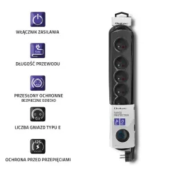 Listwa zasilająca antyprzepięciowa Qoltec | 6 gniazd | 5m | Czarna