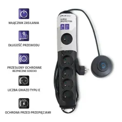 Listwa zasilająca antyprzepięciowa Qoltec z wyłącznikiem nożnym | 7 gniazd