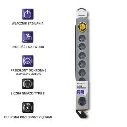 Listwa zasilająca antyprzepięciowa Qoltec Quick Switch | 8 gniazd | 1,8m |